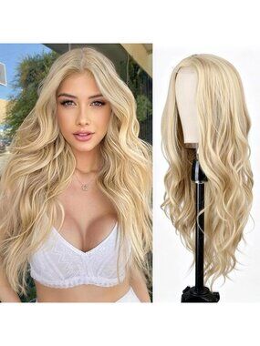 Women's Blonde Synthetic Hair Dirty Blonde Heat Resistant Long Wavy Wig